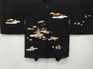 ヱ霞に花模様　刺繍　一つ紋　絵羽織